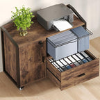 HSH Mobile File Cabinet with Lock, 1-Drawer Rolling lateral Filling Cabinet on Wheels, Wood Printer Stand with Open Storage Shelves & Hanging File Rack, File Cabinets for Home Office,Rustic Brown,33In