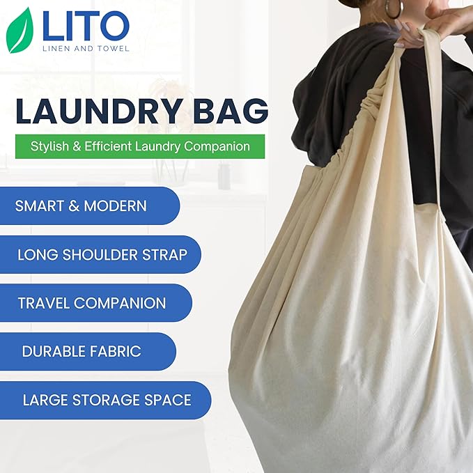 Laundry Bags| Storage bag| Heavy Duty Canvas Cotton Long Strap with Drawstring Closure| Travel Bag for Dirty Clothes| Hamper Liner and Machine Washable for Home College Dorm| 1 Pack 28"x36"