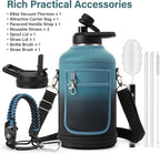 64 oz Insulated Water Bottle | Thickened Stainless Steel Water Jug for Gym and Hiking with Straw, Carrier Bag, Handle Strap | BPA-Free 64 oz