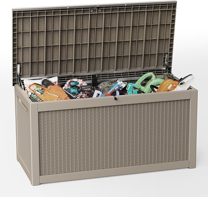 320 Gallon Deck Box Large Outdoor Storage Box Waterproof for Patio Furniture,Outdoor Cushions,Garden Tools and Pool Supplies,Weatherproof(Grey,320Gallon)