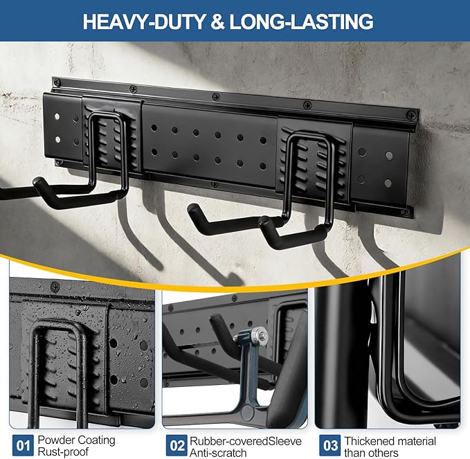 17Pack Garage Tool Organizer Wall Mount 49.5'', 520lbs Heavy Duty Garden Tool Organizer with 17 Adjustable Hooks, Yard Tool Hanger for Shovel Rake Broom Ladder, Easy Assembly Garage Wall