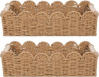 2pcs Scalloped Decor Basket,Toilet Paper Storage Basket with Handles,Toilet Basket for Organizing Over Toilet Storage Shelf Countertop Living Room Bedroom Home Decor