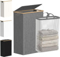 efluky Slim Laundry Basket with Lid, Narrow Laundry Hamper with Removable Bag, Skinny Dirty Clothes Basket with Bamboo Handles for Bathroom, Bedroom & Laundry Room, 75L Grey