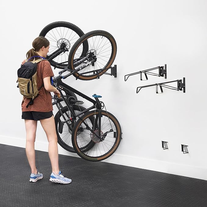 StoreYourBoard SwivelStow Bike Rack Garage Storage Rack 4 Pack - 4 Mountain Bike Bike Wall Mounts - Heavy Duty Bike Hanger - No-Lift Bike Rack Garage Storage Rack - Holds 70 lb Capacity