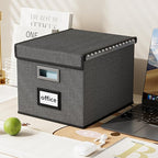 Huolewa File Organizer Boxes with Lids, Linen Office Document Storage Boxes, Filing Boxes, Decorative Small File Boxes for Hanging Files with Plastic Slide for Office/Cabinet/Decor/Home