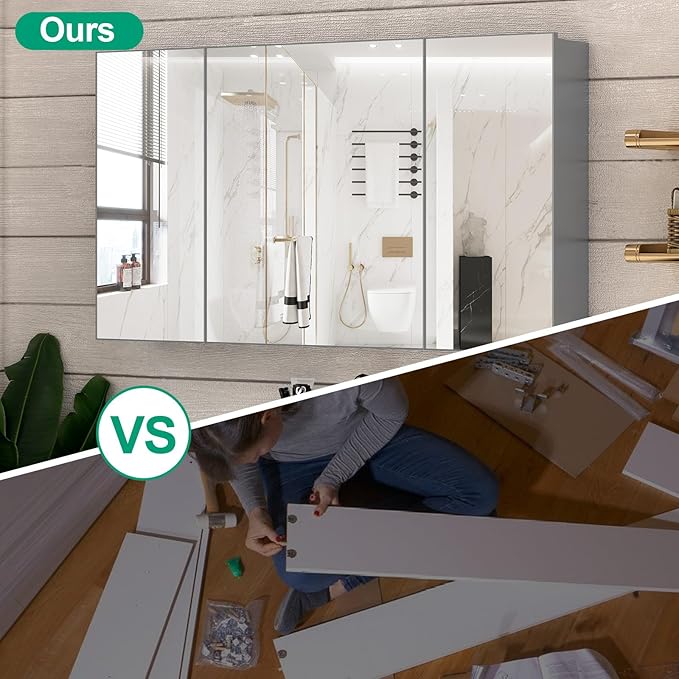 40 x 28 Farmhouse Medicine Cabinet, Tempered Frameless Bathroom Mirror with Storage, Silver Recessed or Surface Mount Aluminum Medicine Cabinet for Bathroom Modern-Large