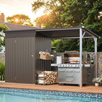 AECOJOY 5x3 FT Outdoor Storage Shed & Hardtop Gazebo Combo, 10x4 FT Metal Lean to Shed with 3‘x5’ Open Pergola, 2-in-1 Tool Sheds & Outdoor Storage for Patio, 30 Sq.Ft Covered