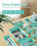 25 PCS Plastic Drawer Organizers Set, 4-Sizes Vanity and Makeup Organizer, Desk and bathroom Drawer Organizer Trays, Organizers and Storage for Makeup, Jewelry, Gadgets, Utensils (Blue)