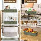Small Resin Wicker Basket: Waterproof Sage Green Vanity Organizer 2-Pack for Modern Minimalist Decor