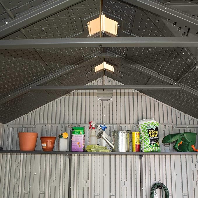 Lifetime 10×8 Ft. Outdoor Storage Shed, Dual‑Wall HDPE with Steel‑Reinforced Structure, Side‑Entry Doors with Windows, Skylight, Screened Vents, Adjustable Shelves, Slip‑Resistant Floor, UV‑Protected