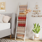 Bamboo Towel Rack 6-Tier Blanket Ladder for Living Room, Bedroom, Bathroom Space-Saving Decorative Ladder for Quilts, Towels and More White
