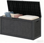 72 Gallon Outdoor Storage Box, Resin Deck Boxes Outdoor Waterproof For Patio Furniture, Garden Tools, Pool Supplies, Lockable And UV Resistant (Rattan Black)