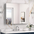 Keonjinn 40 x 32 Inch Large Medicine Cabinet for Bathroom, Silver Lightweight Combined Double Doors Mirrored Cabinet, Assembly Needed, Recessed or Wall Mount, Flexiable Ample Storage, Soft Closing