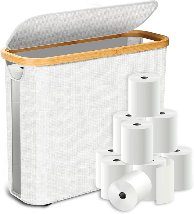 Toilet Paper Storage for 12 Rolls, Stackable & Foldable - The Ultimate Bathroom Organizer - One-Piece Waterproof Basket - Elegant Toilet Paper Storage Holder White