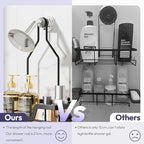 SWTYMIKI Bathroom Shower Caddy Hanging - 3 Tier Rustproof Over Shower Head Organizer, No Drilling Bathroom Shelf with 16 Hooks & Soap Holder, Anti-Swing Rack for Shampoo,Sponge,Towel, Black, Large