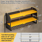 YYR Power Tool Organizer with Charging Station Wall Mount, Cordless Drill and Battery Holder for Garage Organization, Electric Tools Storage Rack Build in Surge Protection Power Strip - Yellow Shelf