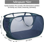 2 Pcs Durable Collapsible Laundry Baskets - Reinforced Mesh Pop Up Laundry Hamper with Pocket, Foldable Dirty Clothes Hamper with Carry Handles for Laundry, Bathroom, Kids Room, Dorm or Travel Navy