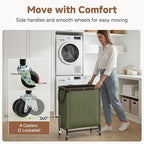 StorageWorks Laundry Hamper 2 Section, 100L Rolling Laundry Sorter Cart with Removable and Washable Liner Bag, Clothes Hamper with Wheels and Handle for Laundry Room and Bedroom, Green