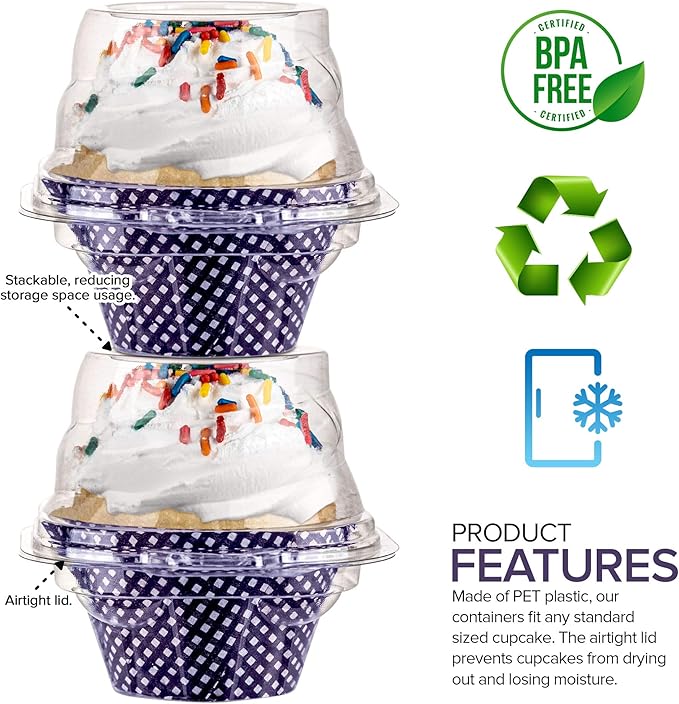 Stock Your Home Individual Plastic Cupcake Containers with Airtight Dome Lid 1500 Count Clear Disposable BPA Free Single Cupcake Holders
