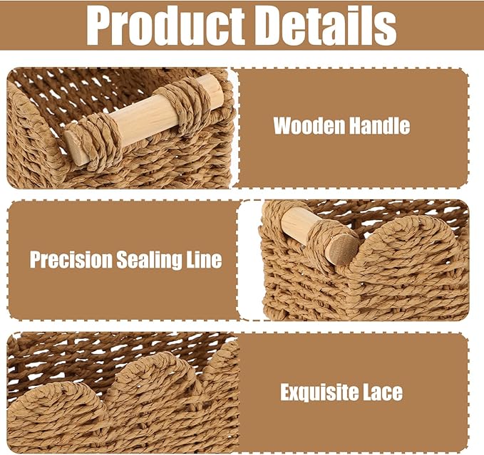 2 Pcs Toilet Paper Storage Basket, Beige Scalloped Edge Paper Rope Wicker Basket for Over Toilet Tank Top, Home Bathroom Bedroom Decor and Organization, Beige