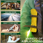 TECEUM Rope – 90 Feet x 3/8 Inch (10mm) – Yellow – Strong All-Purpose Utility Rope – Camping, Crafting, Flag Pole, Indoor & Outdoor – Polypropylene Nylon Poly Lightweight Diamond Braided Cord