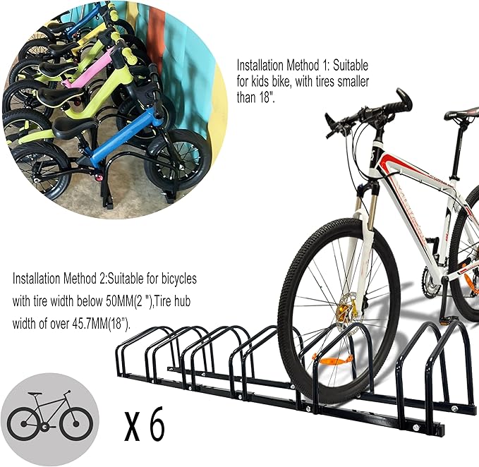XINYI Bike Rack Floor, Bike Stand Garage, Indoor/Outdoor Bike Rack Garage,22-28" Wheel Stand, Max. Tire Width 2.1", Front/back Bike Stand For Mountain, Road and Kids Bikes for 6 Bikes
