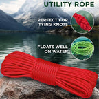 TECEUM Rope – 90 Feet x 1/4 Inch (7mm) – Red – Strong All-Purpose Utility Rope – Camping, Crafting, Flag Pole, Indoor & Outdoor – Polypropylene Nylon Poly Lightweight Diamond Braided Cord