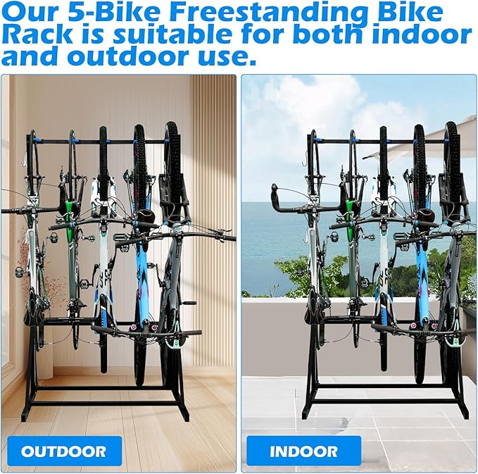 Freestanding Bike Rack - Heavy Duty 5-Bike Vertical Stand, Width: 53 Inches,350lb Capacity Garage Storage Organizer,Black