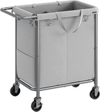 SONGMICS Laundry Basket with Wheels, 2-Section Rolling Laundry Hamper, 37 Gallons (140 L), Removable Liner, Steel Frame with Handle, 27.2 x 15.4 x 31.9 Inches, Dove Gray URLS004G01
