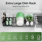 Large Dish Drying Rack, Expandable Dish Rack, Stainless Steel Anti-Rust Dish Racks for Kitchen Counter, Multifunctional Dish Drainer with Utensil Holder & Cup Holder, 13.4"-28.7" L x 11.8" W