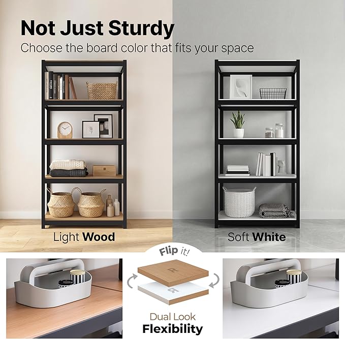 HOMEDANT House 5 Tier Heavy Duty Garage Shelving Adjustable Metal Rack Storage Shelves Standing Shelf Unit Organizers Pantry Closet Office (1, Black, 36.2" W x 16.2" D)