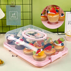 Cupcake Containers with Lid Rectangular Cake Carrier 3-in-1 Multipurpose Cupcake Holder for Muffins Pies Sweets Pastries Fruit or Snacks(Pink, 13" x 9" x 4")
