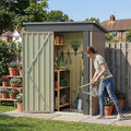 Devoko 5 x 3 FT Metal Storage Shed with Floor Frame Waterproof Garden Tool Shed with Lockable Door, Outdoor Shed Storage House for Backyard Patio Lawn, Brown