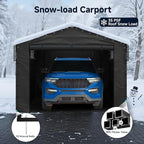 10x15FT Heavy Duty Metal Carport, Outdoor Carport Canopy with Galvanized Steel Roof and Reinforced Base,Removable Sidewalls & Door, Garage Shelter Shade for Cars,Trucks, Boats, Gray
