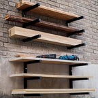 Lumber Storage Rack Wall Mounted, 6-Level Holds Up 1200 Lbs Heavy Duty Wood Organizer, Metal Shelf for Shed, Workshop, Garage - 4pack - Black