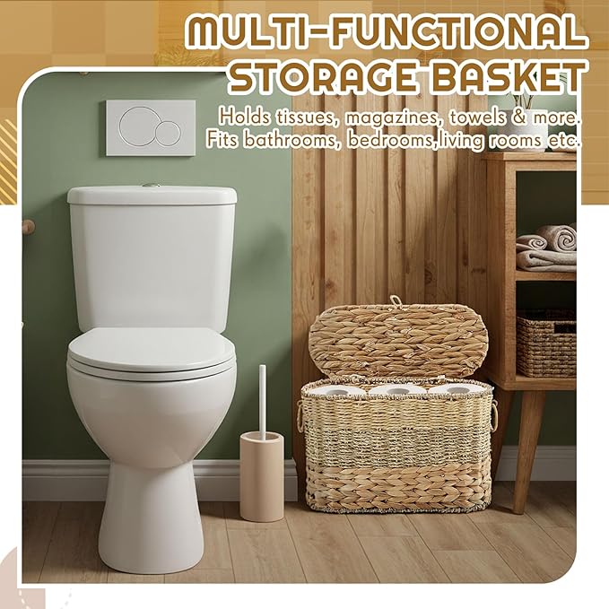 Toilet Paper Storage, Toilet Paper Baskets with Lid Container for up to 9 Rolls, for Bathroom Accessories Basket Home Organizer