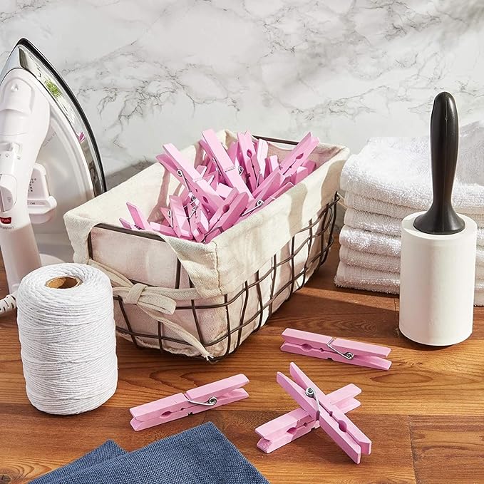 Juvale Wooden Clothespins for Classroom Decor - 100 Pack, Pink, Modern - Laundry Clips, Photo Clips & Craft Clothespins