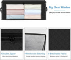 HomeHacks Storage 10-Pack Clothes Organizer Storage Bags Foldable Storage Box with Large Clear Window Sturdy Handles for Closet, Dorm, Pillows, Bedding, Clothes, Blankets, 35L, Black