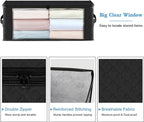HomeHacks Storage 3-Pack Clothes Organizer Storage Bags Foldable Storage Box with Large Clear Window Sturdy Handles for Closet, Dorm, Pillows, Bedding, Clothes, Blankets, 35L, Black