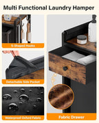 Laundry Sorter 3 Section: Laundry Hamper Basket with Shelf and Wheels - Rolling Laundry Basket Organizer with Drawers and Pull-Out Cart - Clothes Hamper for Living Room Bathroom Bedroom
