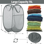 BATTOO Deluxe Strong Mesh Pop up Laundry Hamper Basket with Side Pocket for Laundry Room, Bathroom, Kids Room, College Dorm or Travel 2 Pack White