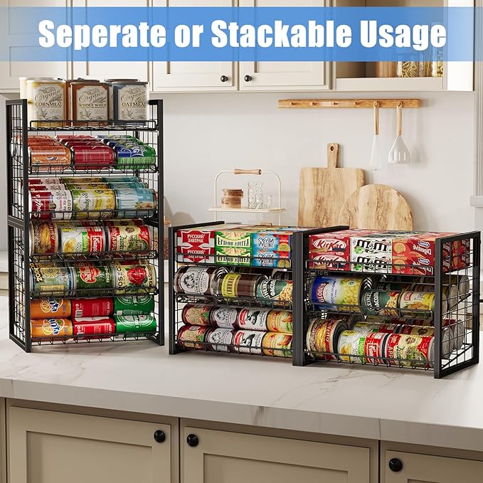 X-cosrack 6 Tier Sturdy Stackable Can Organizer for Pantry, Adjustable Pantry Organizer and Storage for Canned Food Can Goods, Kitchen Can Dispenser Storage Holder for Soda Drinks Snacks