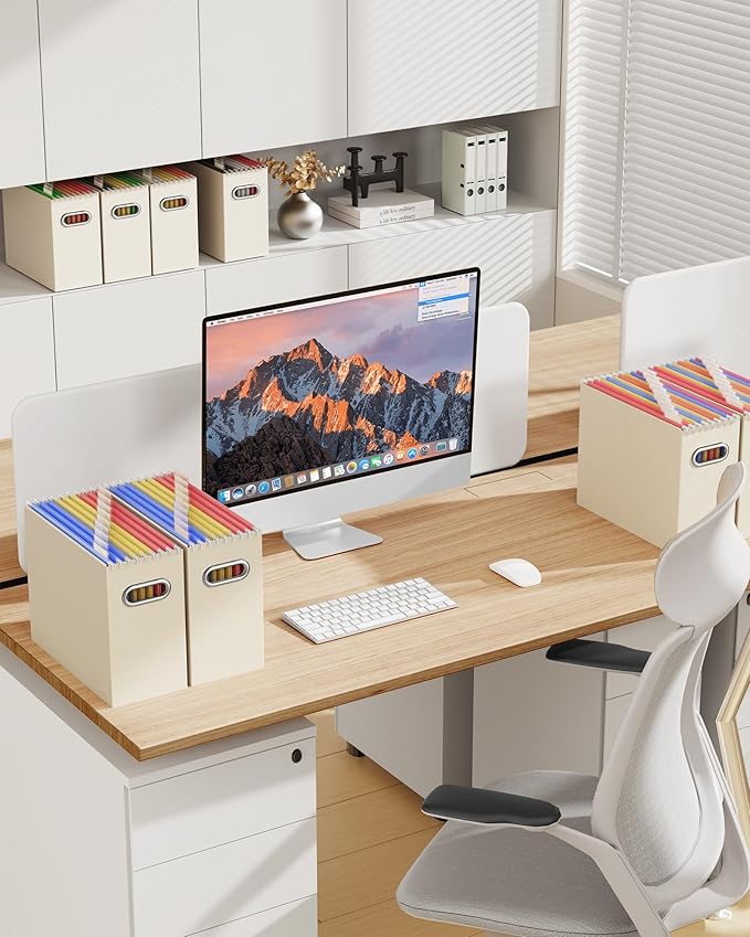 Oterri Cardboard File Organizer Box for Hanging File Folders Letter Size,File Box for Computer Desk,File Cabinet,Working Home,Office,Classroom (Beige, Letter Size - 8 Packs)