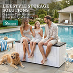YITAHOME 134 Gallon Large Deck Box, Waterproof Resin Outdoor Storage Box with Lock and 2-Person Bench Seating for Patio Furniture Cushions,Garden Tools & Pool Accessories, Black & Grayish-White