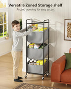 3 Section Laundry Sorter with Removable Bags, 120L Rolling Vertical Laundry Hamper, Stackable Laundry Baskets organizer for Bathroom, Apartment, Dorm (Gray, With Wheel)