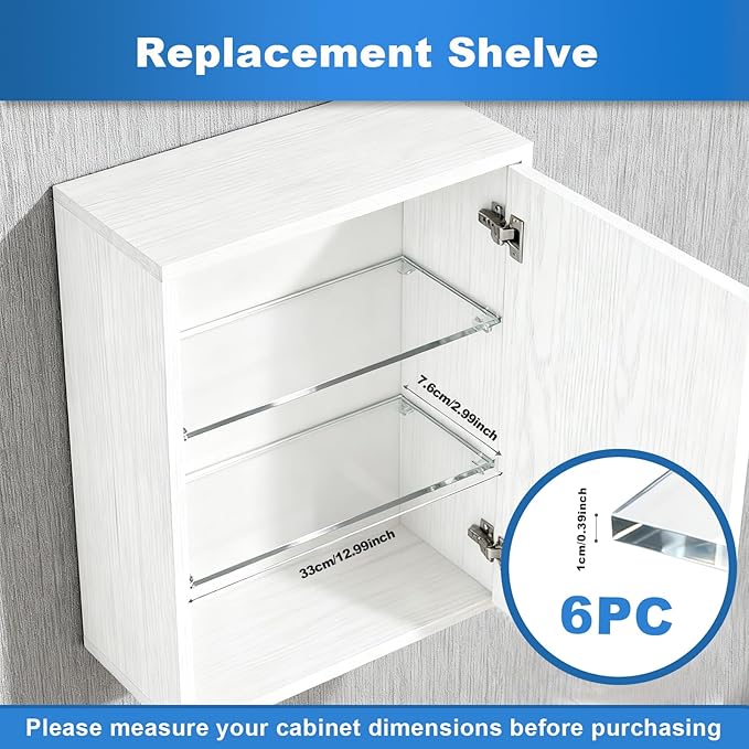6pack Acrylic Medicine Cabinet Replacement Shelves 13inch Medicine Replacements Suitable for Medicine Bathroom Kitchen WallMounted Hanging Medicine Cabinet Shelves