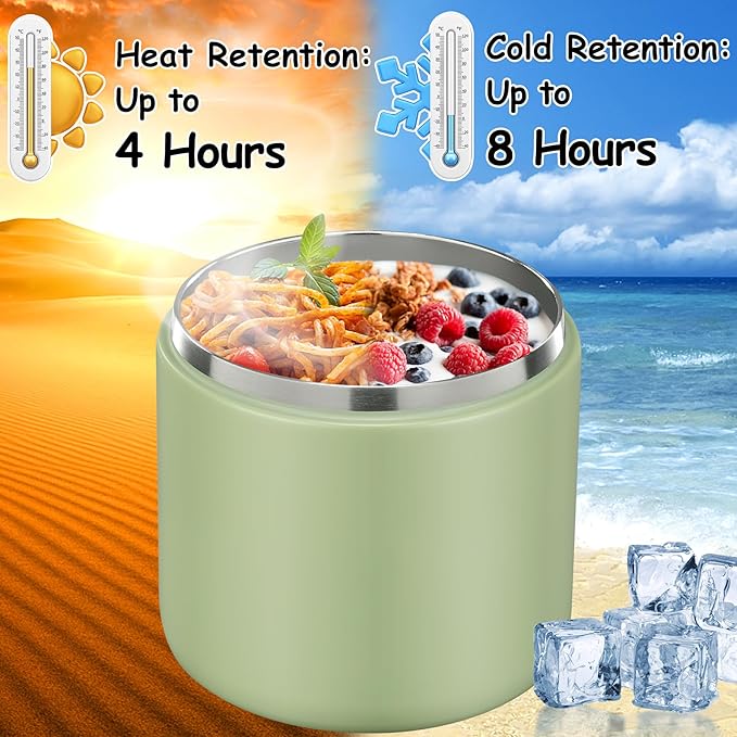 19oz Insulated Vacuum Food Jar with Buckle Lid Wide Mouth Soup Thermo for Hot Food Kids Leakproof Stainless Steel Lunch Container- Green-1Pack