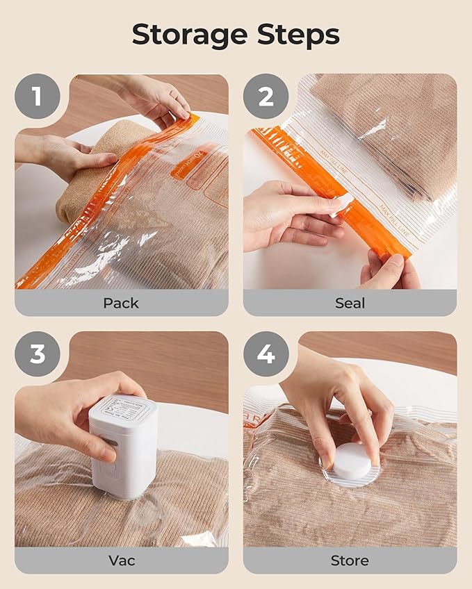 BAGSMART Vacuum Storage Bags for Travel with Rechargeable Air Pump, Portable Space Saver Bags for Travel & Home, Vacuum Compression Seal Bag for Clothing, Blanket, 21 Pack Multicolor