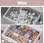 Plastic Drawer Organizers, 18 PCS Bathroom Drawer Organizer Bins, Desk and Vanity Organizer Plastic Tray, Makeup organizer and storage for Bedroom, Kitchen Gadgets Utensils and Office (Pink)