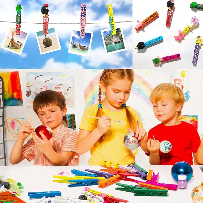 80 Set Cheer Pins Spirit Clips Include 140 Wooden Colored Clothes Pins Mini Resin Animals and 300 Self Adhesive Stickers Pen for Cheerleading Backpacks Cheer Gifts Bulk (Colorful)